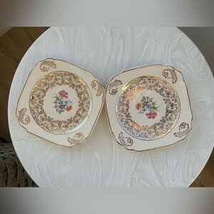 Set Of 2 Vintage 22 KT Gold Dessert /Bread Plates by The Harker Pottery Co